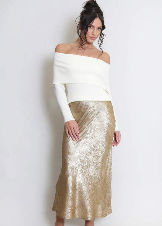 ‘Bella’ Gold Shine Midi Skirt