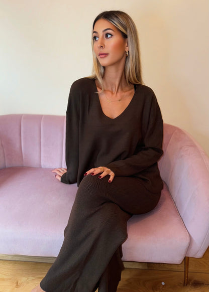 ‘Cara’ Brown V-Neck Loungewear