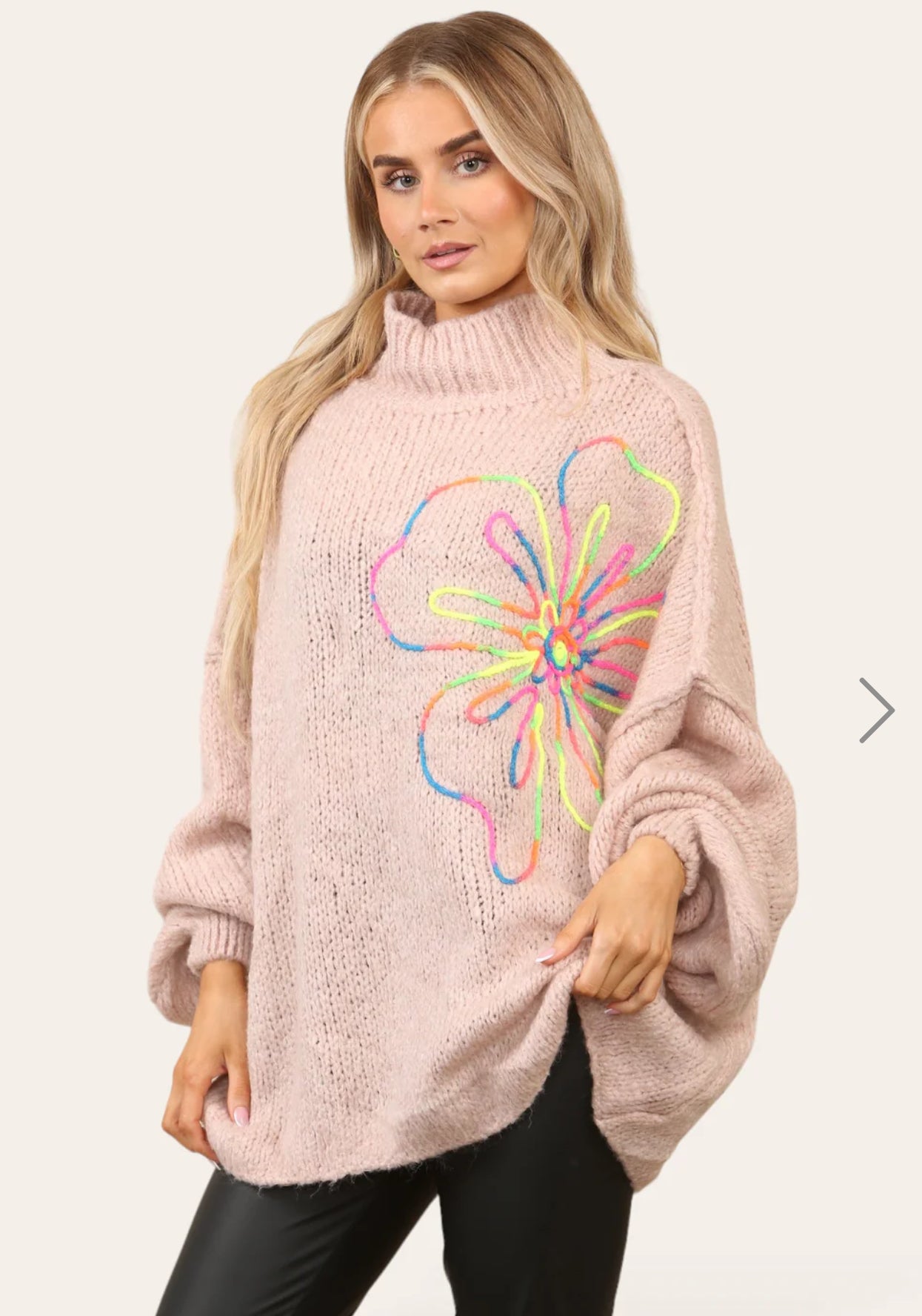 ‘Freya’ Embroidered Flower Oversized Jumper - Beige or Pink