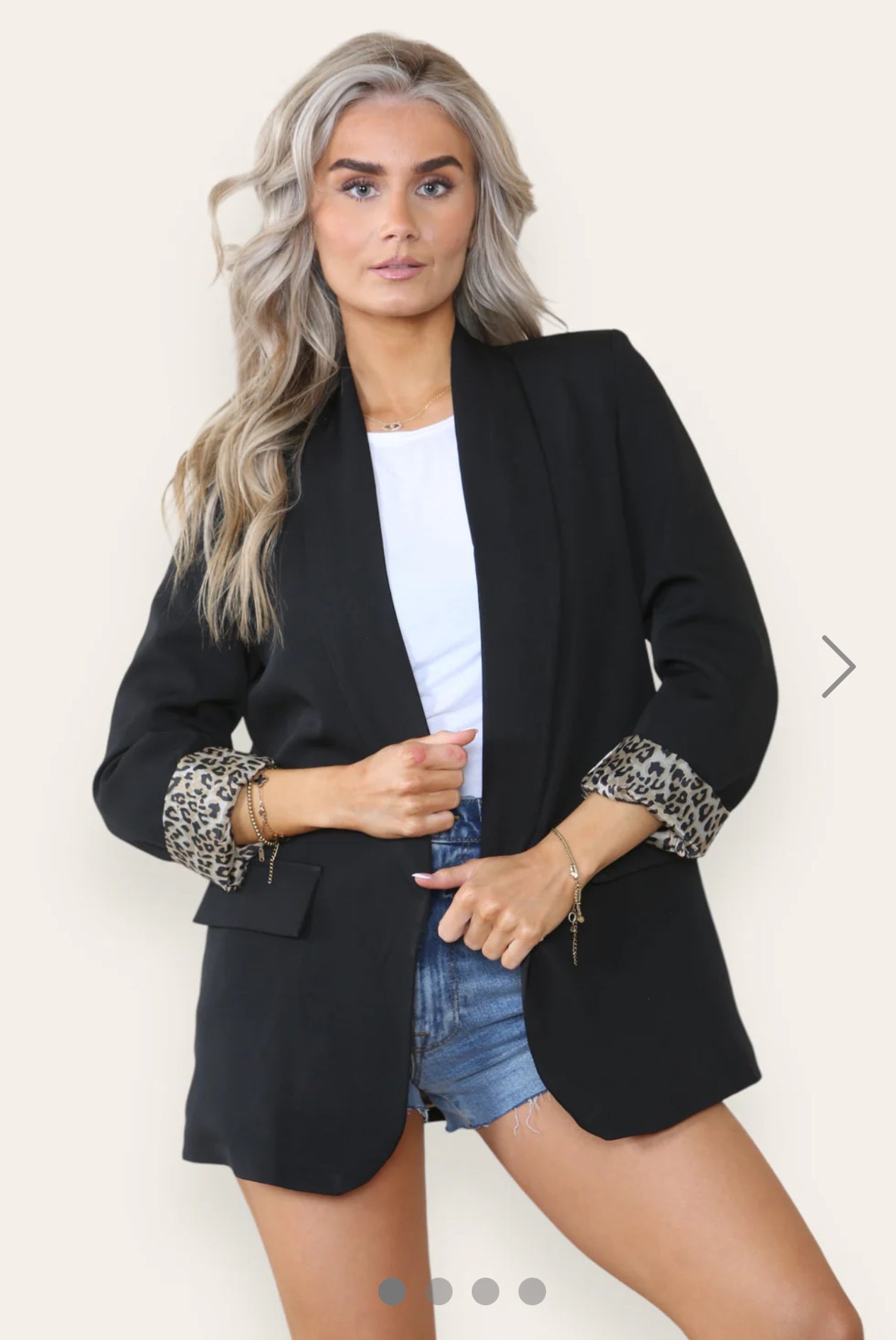 ‘Cami’ Black Classic Blazer with Leopard Detail/Plain