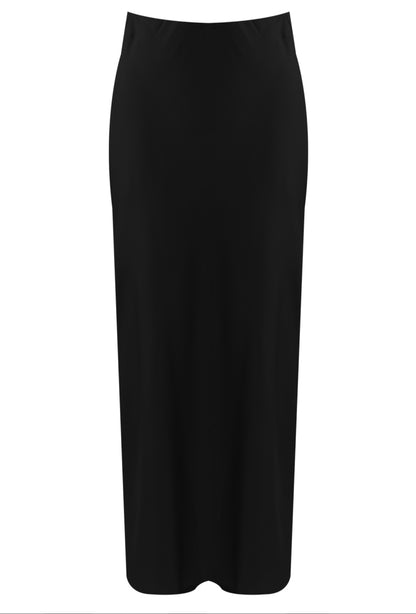 ‘Gia’ Black Satin Midi Skirt
