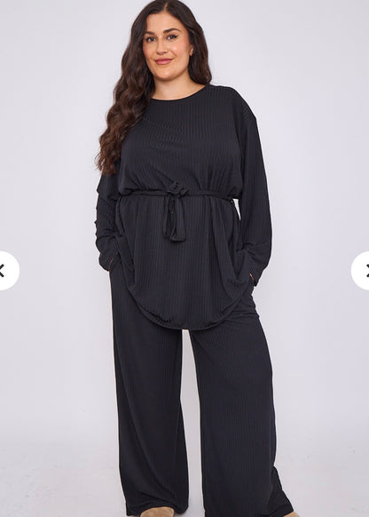 CURVE RANGE ‘Melissa’ Black Tie Waist Loungwear Set
