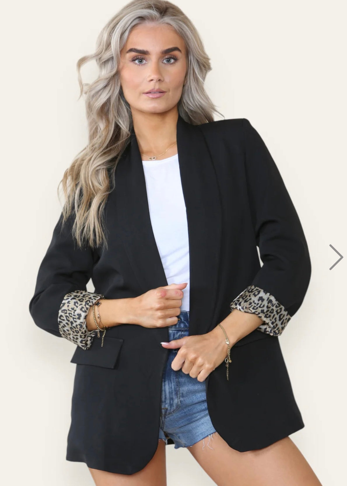 ‘Cami’ Black Classic Blazer with Leopard Detail/Plain