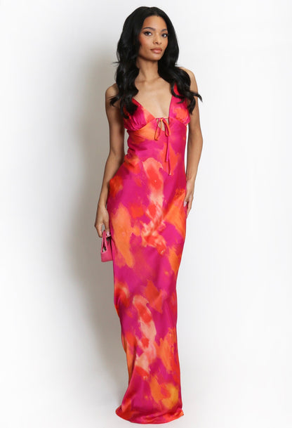 ‘Eliza’ Watercolour Dress in Coral/Pink