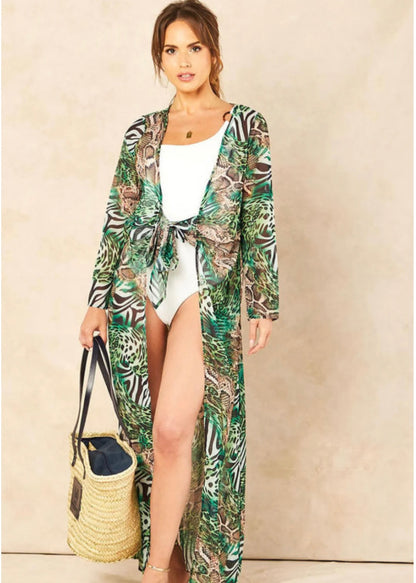 ‘Jojo’ Animal Print Kimono in Green