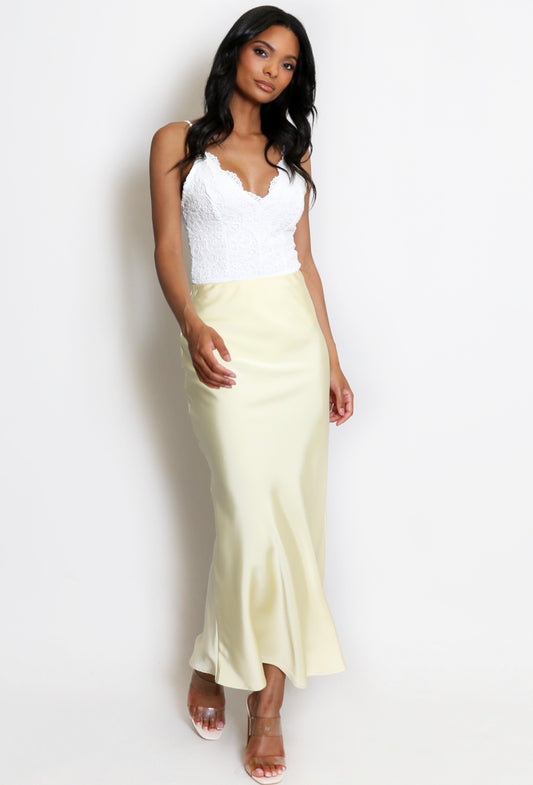 ‘Rochelle’ Lemon Yellow Satin Skirt