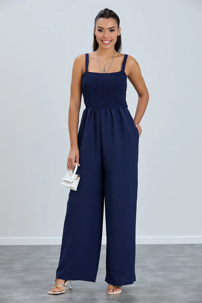‘Eleanor’ Navy Elasticated Jumpsuit