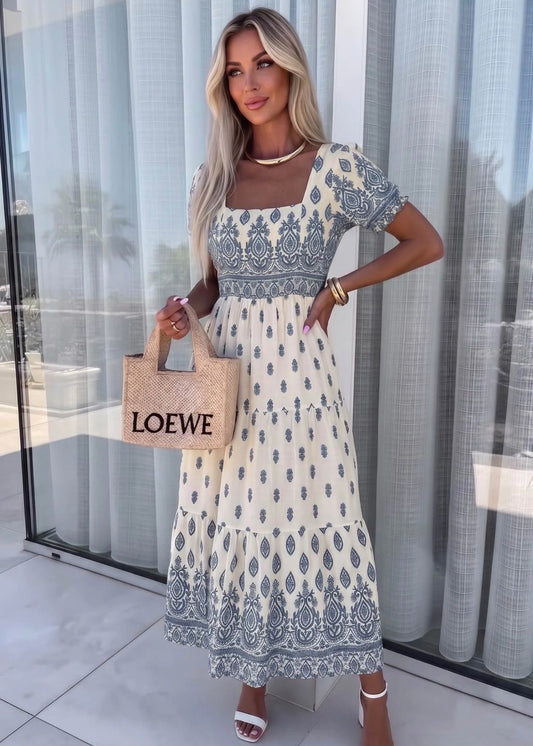 ‘Veronica’ Paisley Print Tiered Midaxi Dress