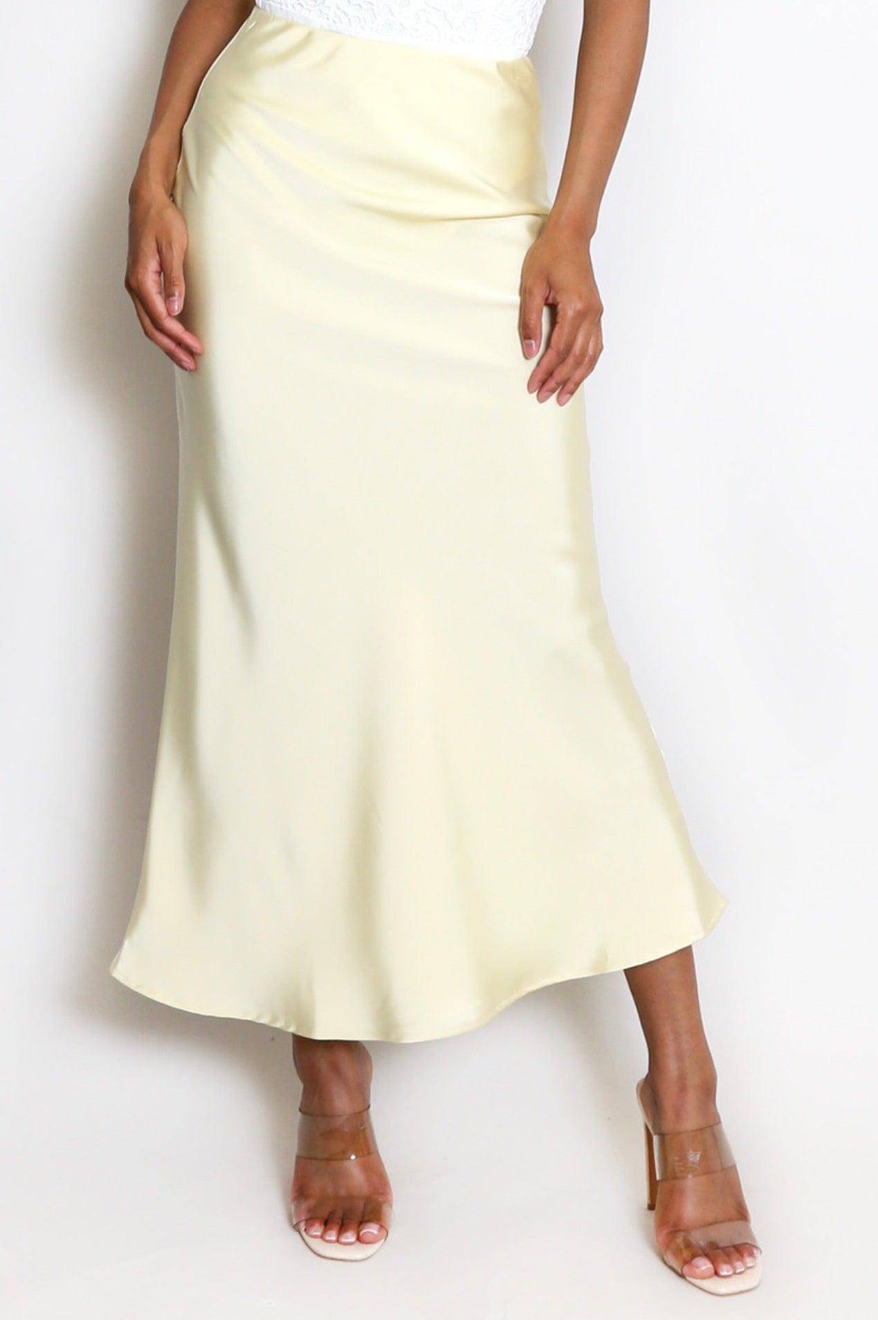 ‘Rochelle’ Lemon Yellow Satin Skirt