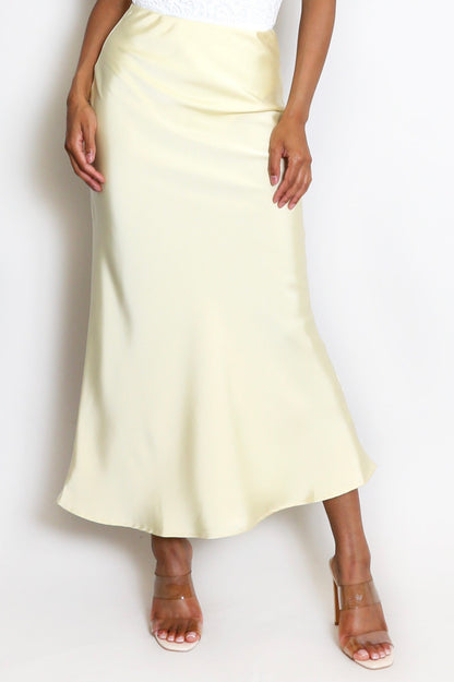 ‘Rochelle’ Lemon Yellow Satin Skirt