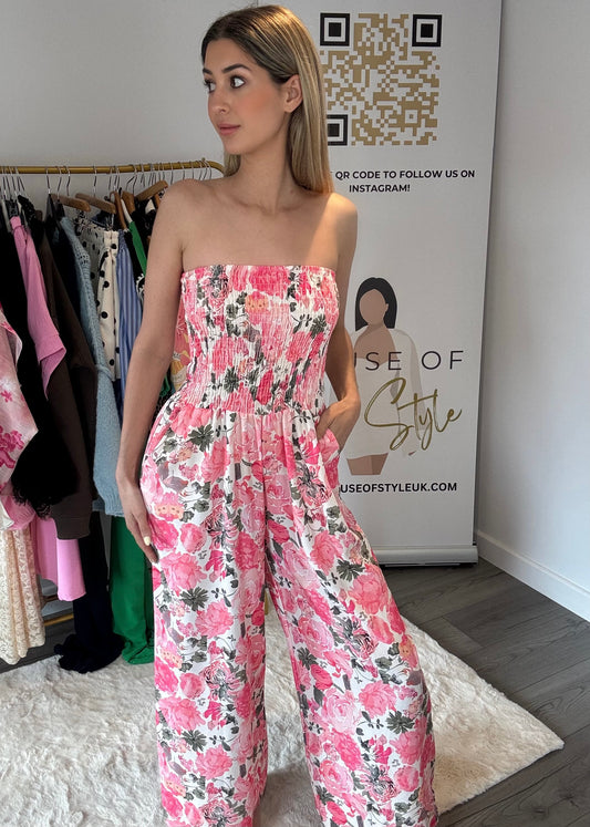 ‘Maisie’ Pink Floral Bandeau Jumpsuit