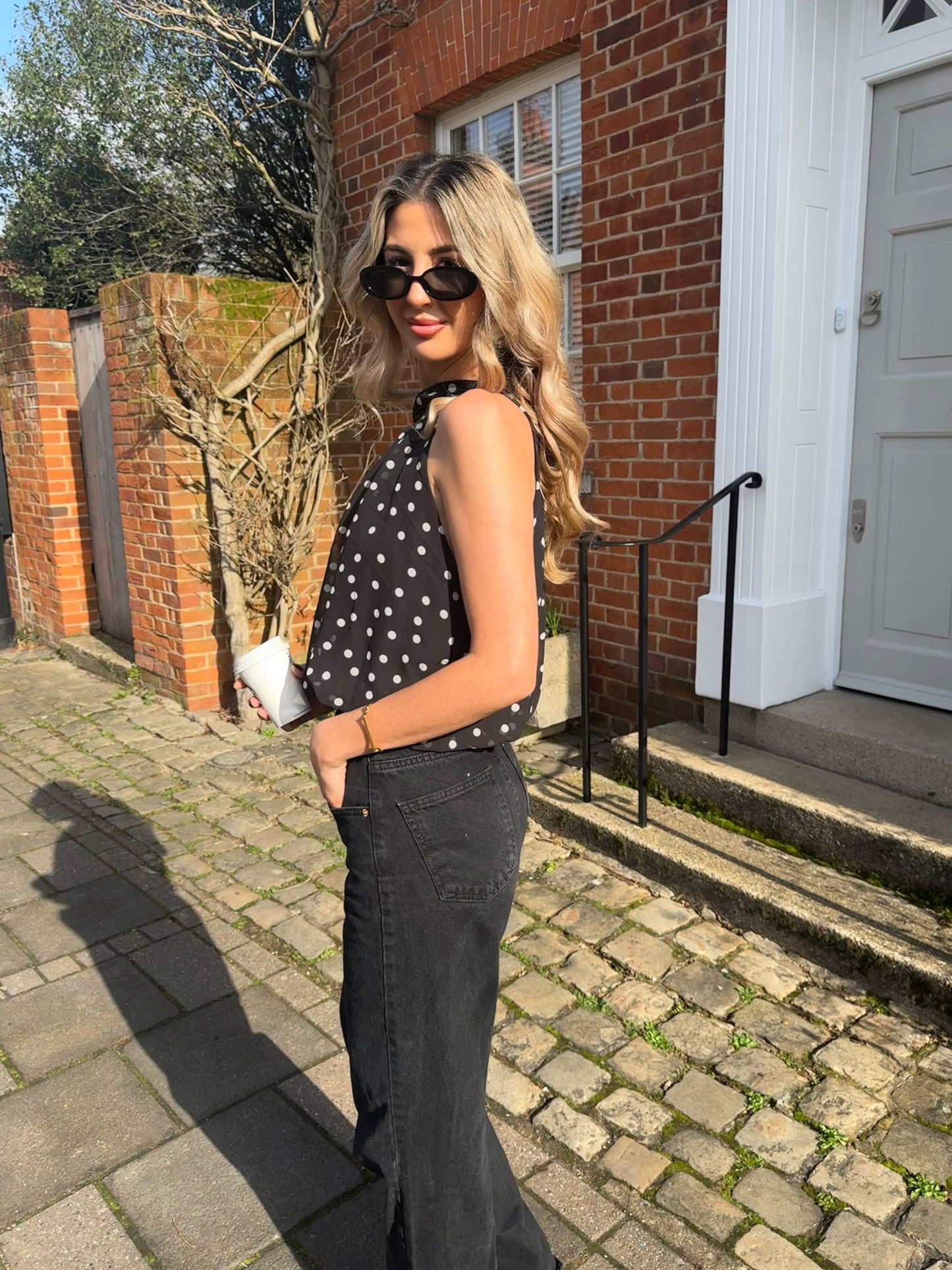 ‘Margot’ Polka Halter-neck Top