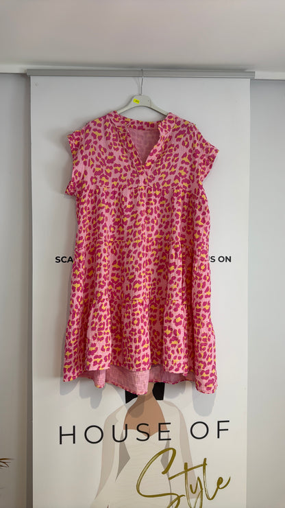 LAST ONE ‘Mika’ Leopard Ruffle Frill Sleeve Smock Dress