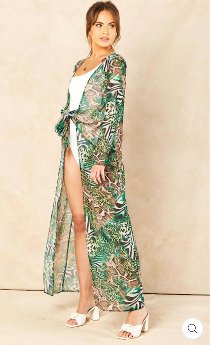 ‘Jojo’ Animal Print Kimono in Green