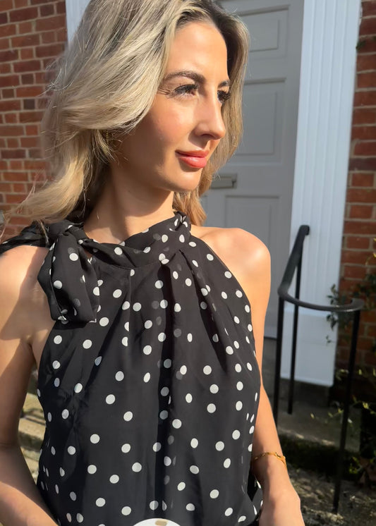 ‘Margot’ Polka Halter-neck Top