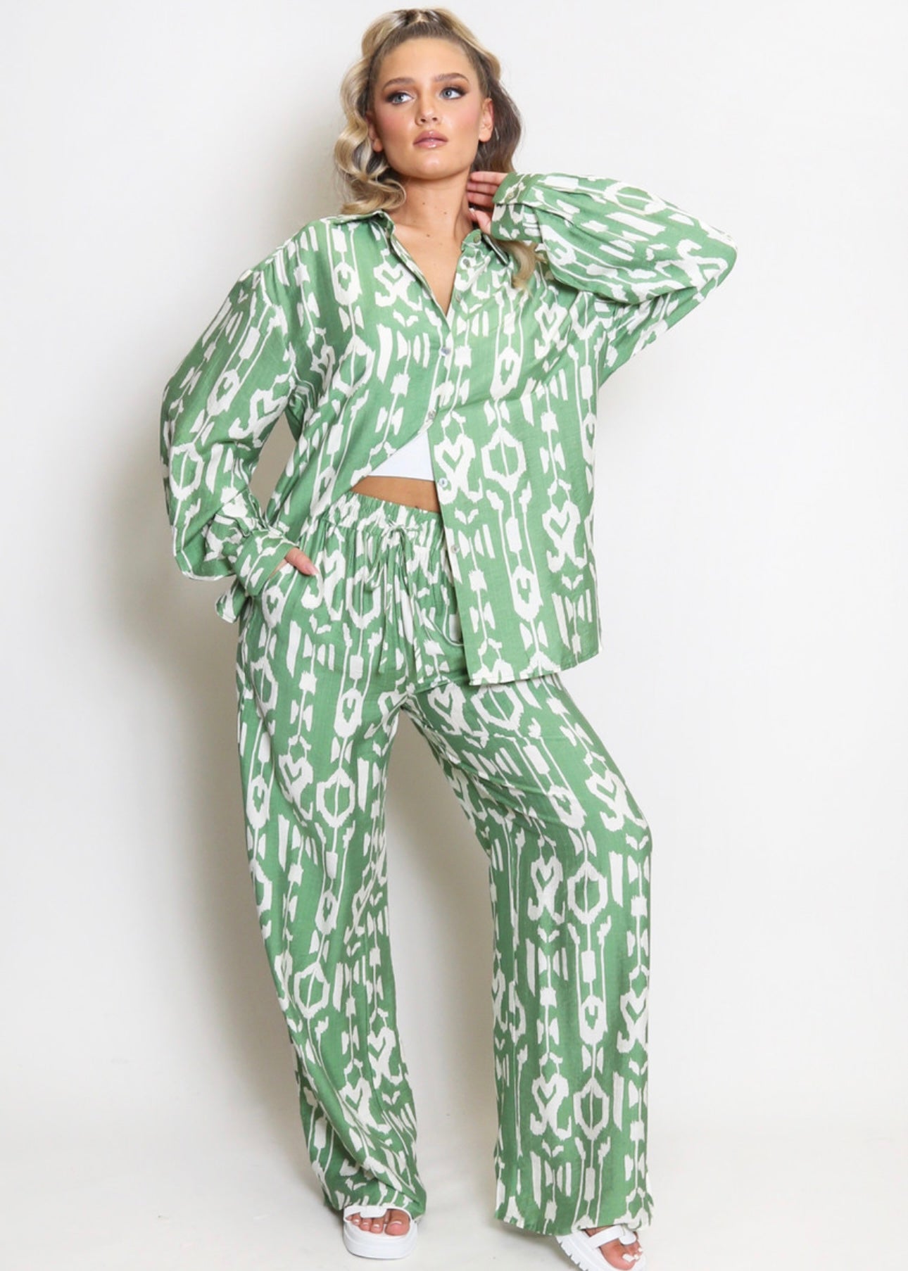 ‘Hallie’ Patterned Trouser & Blouse Set