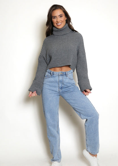 ‘Krysta’ Grey Roll Neck Jumper
