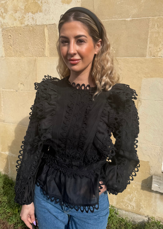 ‘Elsie’ White and Black Frill Blouses