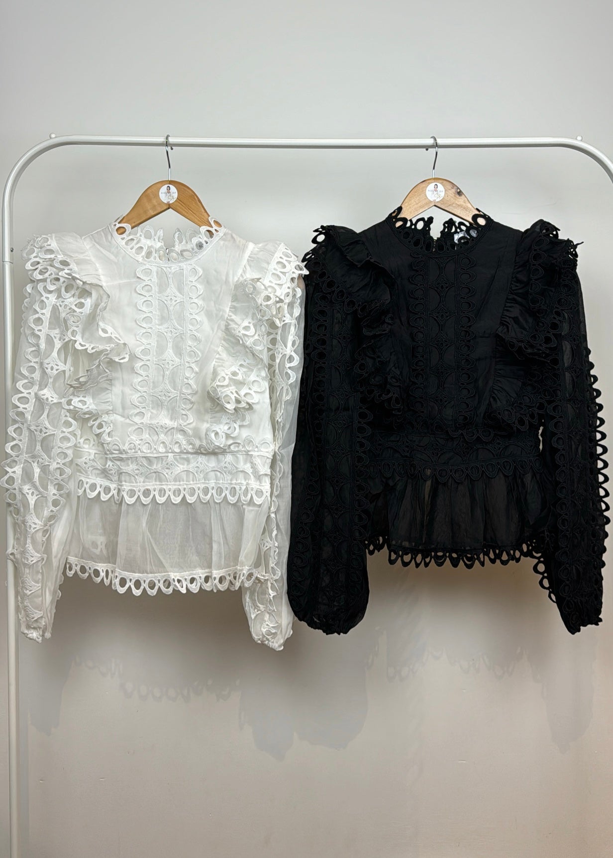 ‘Elsie’ White and Black Frill Blouses