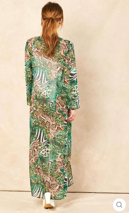 ‘Jojo’ Animal Print Kimono in Green