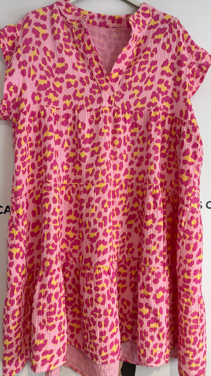LAST ONE ‘Mika’ Leopard Ruffle Frill Sleeve Smock Dress