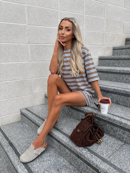 ‘Lottie’ Brown Striped Co-Ord Shorts Set