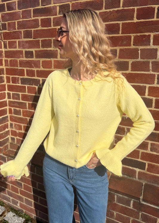 ‘Gracie’ Yellow Frill Sleeve Cardigan