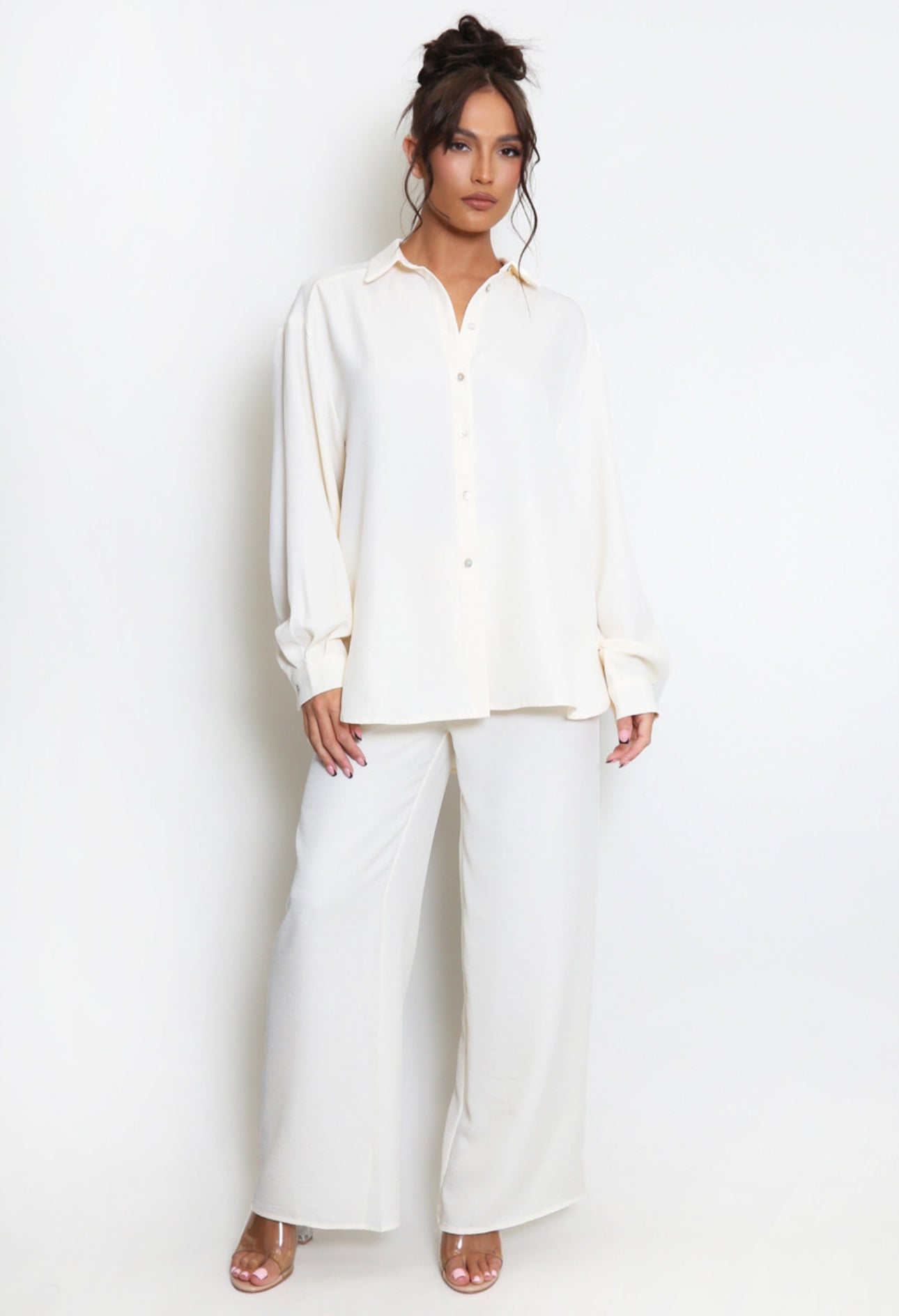 ‘Gigi’ Cream Lightweight Blouse & Trouser Set