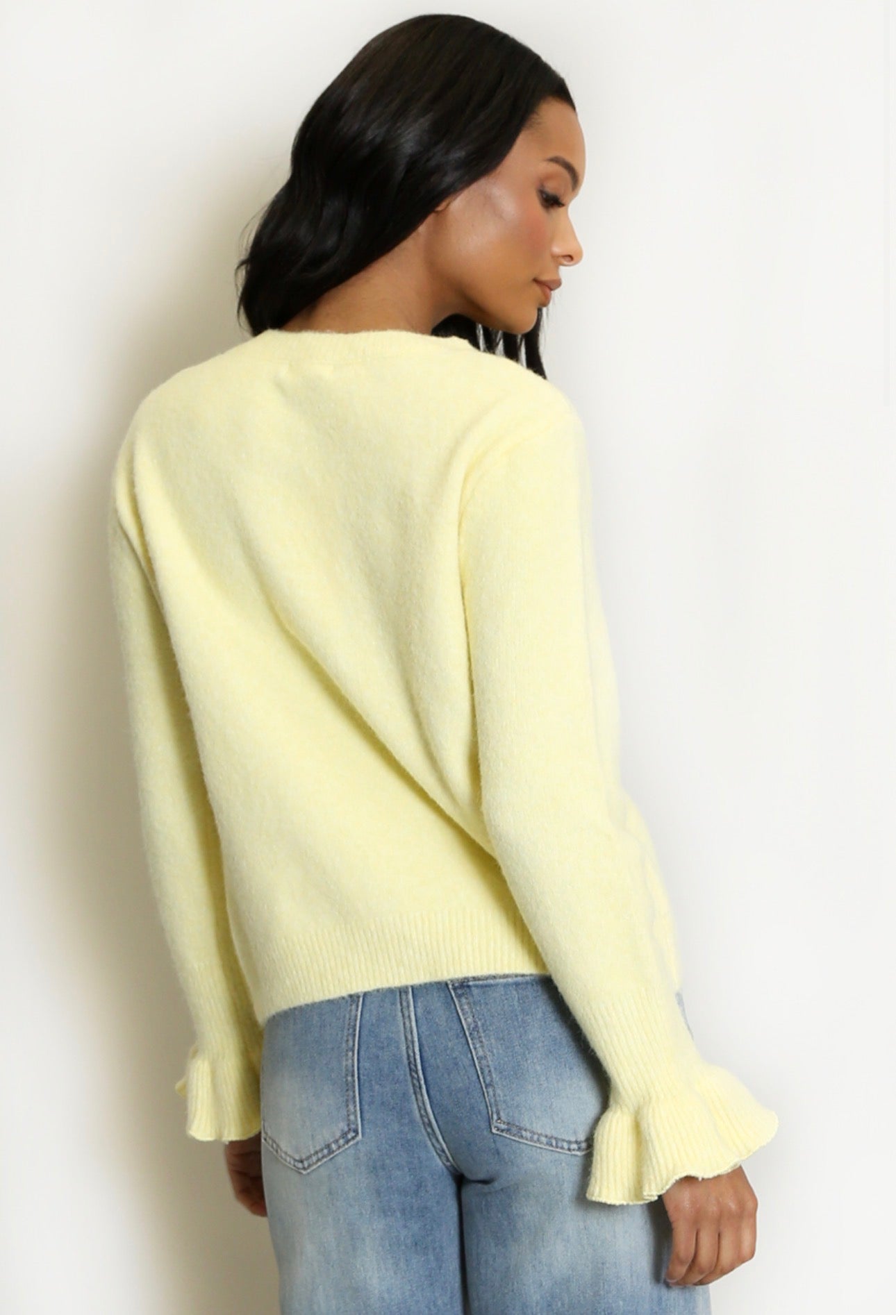‘Gracie’ Yellow Frill Sleeve Cardigan