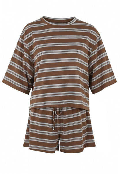 ‘Lottie’ Brown Striped Co-Ord Shorts Set