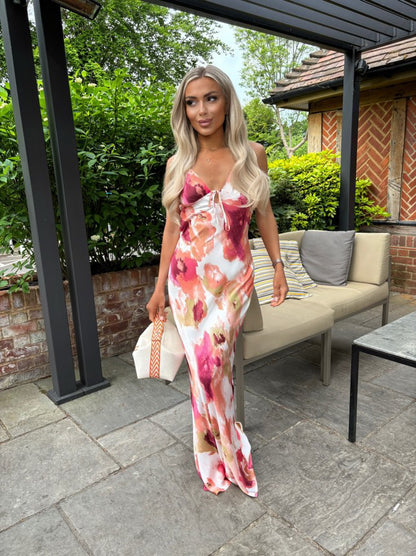 ‘Eliza’ Satin Cut Out Back Maxi Dress
