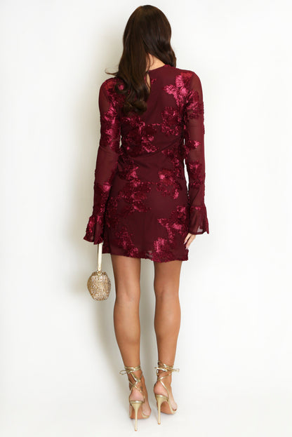 ‘Millie’ Embellished Dress in Burgundy