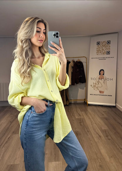 ‘Kayley’ Lemon Yellow Shirt dress