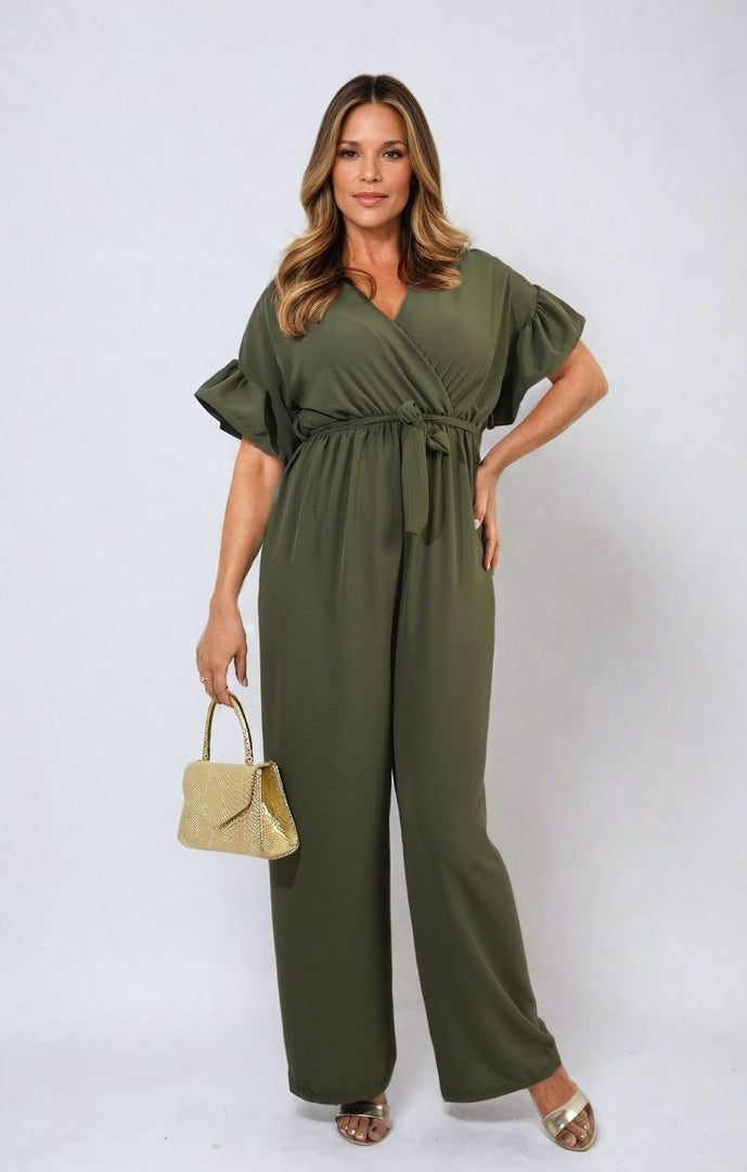 ‘Aaliyah’ Khaki Wrap Over Jumpsuit