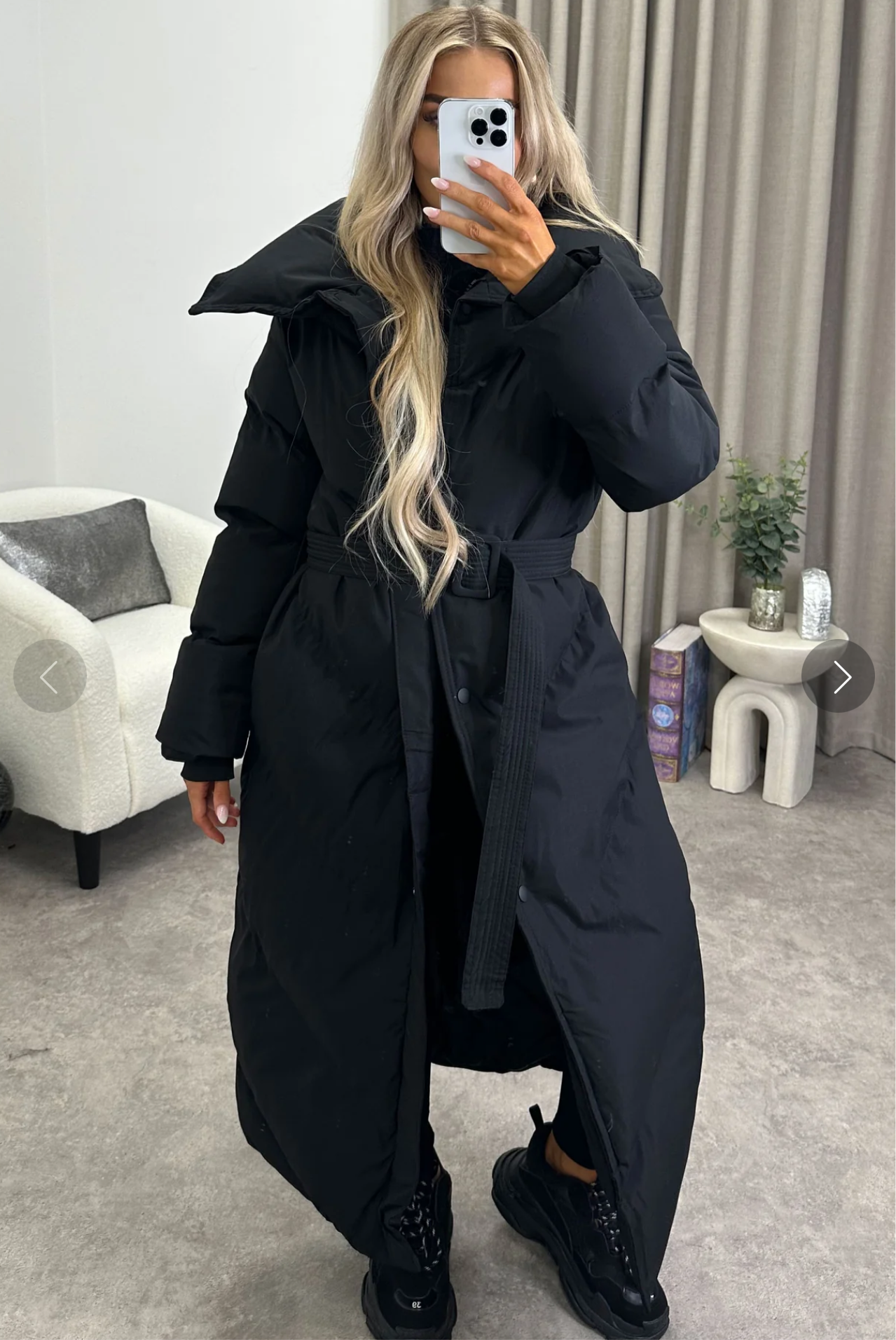 ‘Tamara’ Black Longline Padded Coat