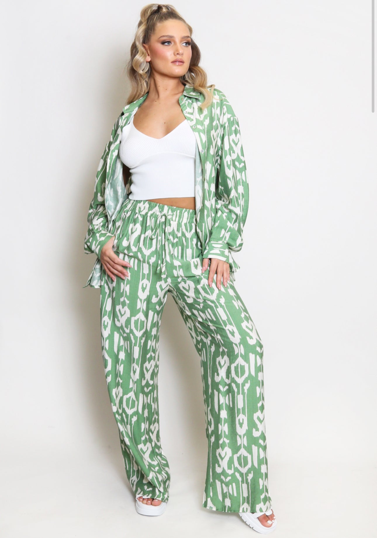 ‘Hallie’ Patterned Trouser & Blouse Set