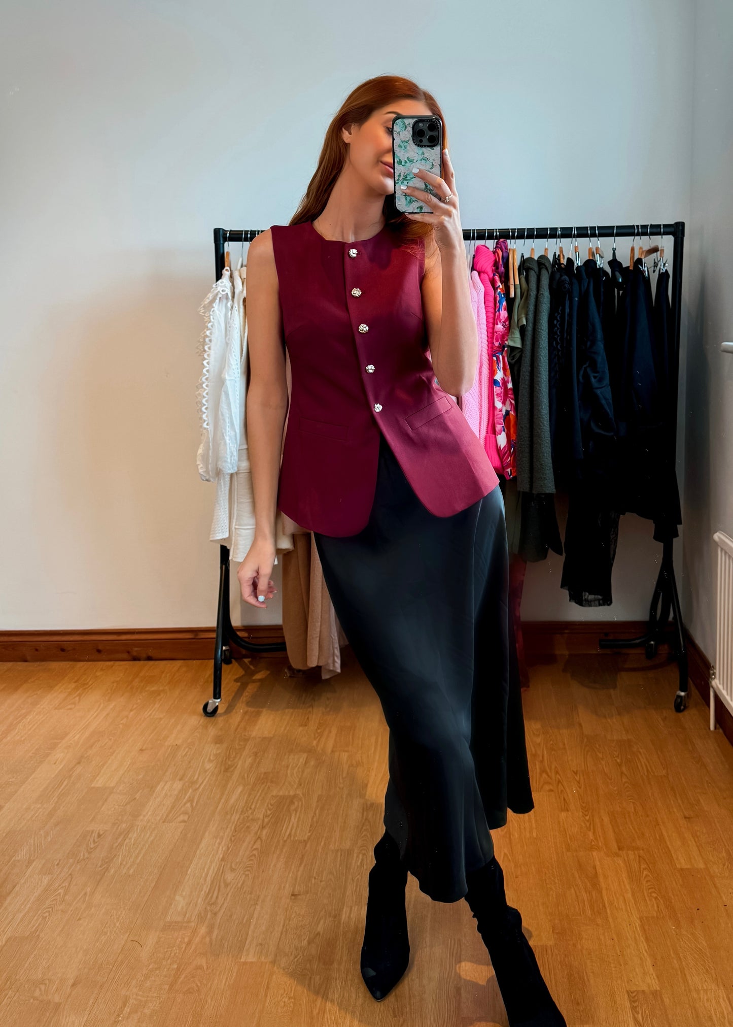 ‘Faye’ Burgundy Buttoned Up Waist Coat