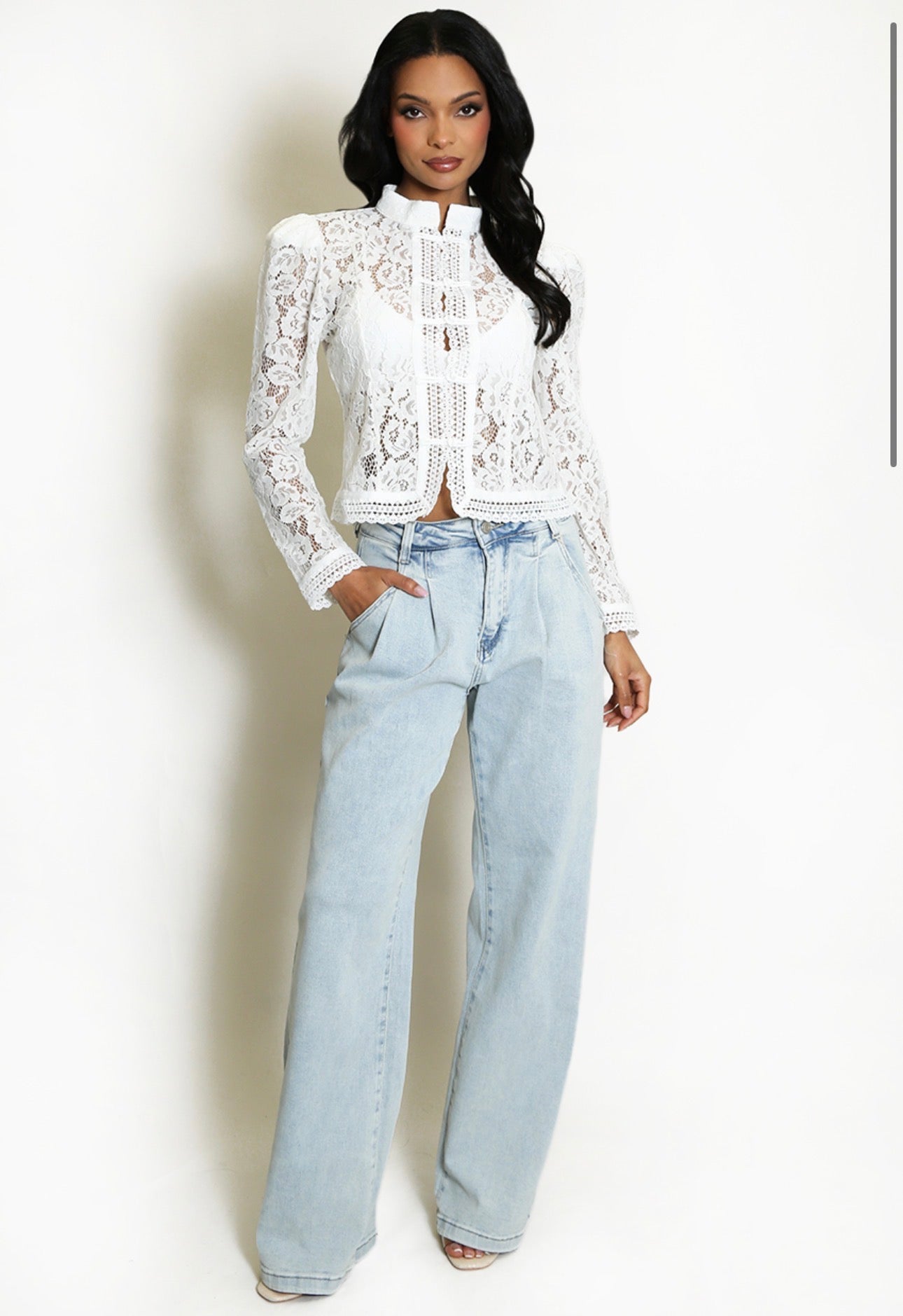 ‘Ella’ Lace Mandarin Button up Top