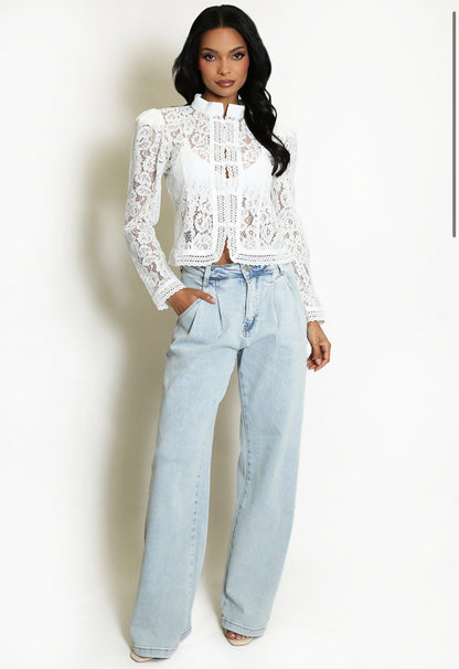 ‘Ella’ Lace Mandarin Button up Top