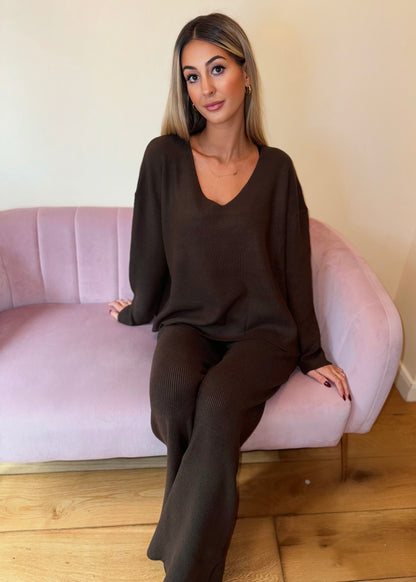 ‘Cara’ Brown V-Neck Loungewear