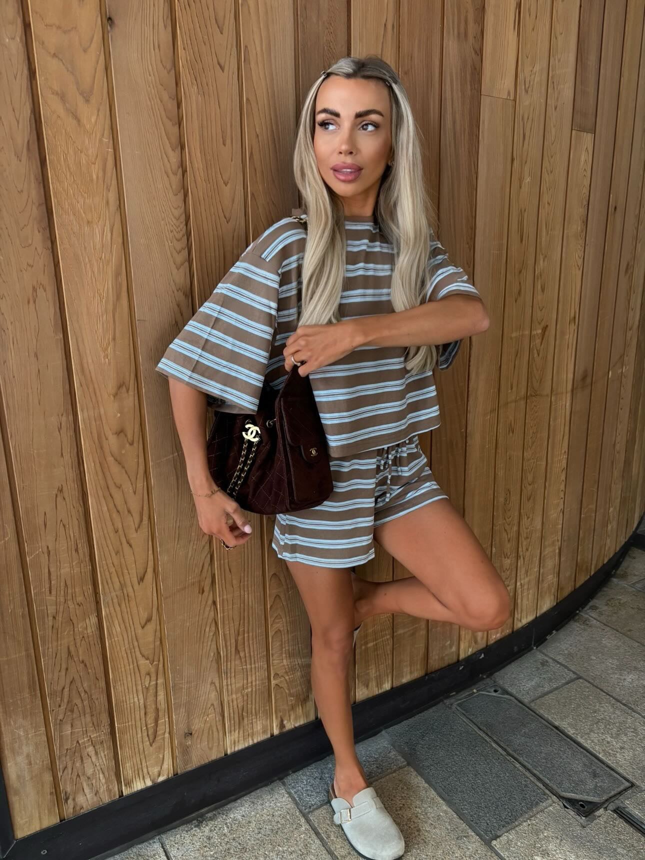 ‘Lottie’ Brown Striped Co-Ord Shorts Set