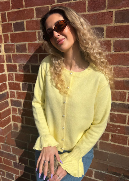 ‘Gracie’ Yellow Frill Sleeve Cardigan