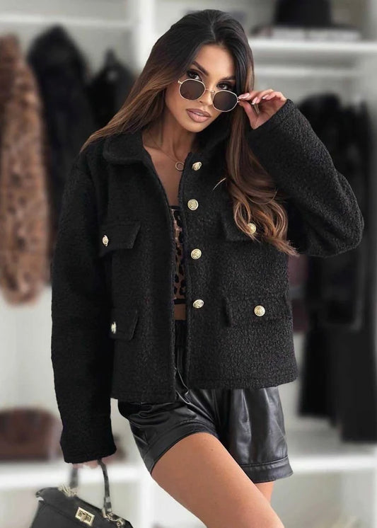 ‘Shaya’ Boucle Style Jacket in Black