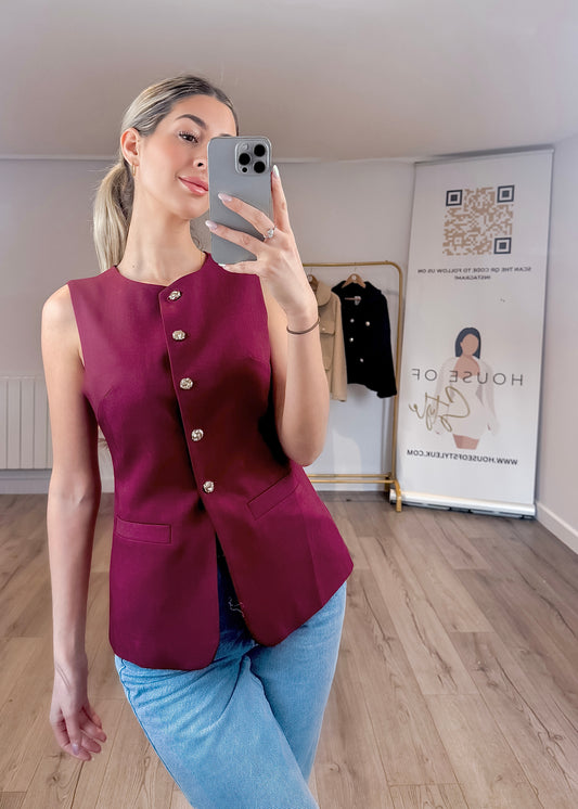‘Faye’ Burgundy Buttoned Up Waist Coat