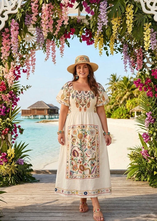 ‘Sammie’ Floral Beige Maxi Dress