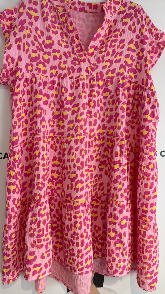 LAST ONE ‘Mika’ Leopard Ruffle Frill Sleeve Smock Dress