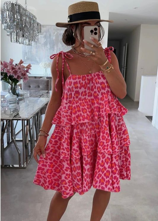 ‘Tayah’ Pink Leopard Frill Dress