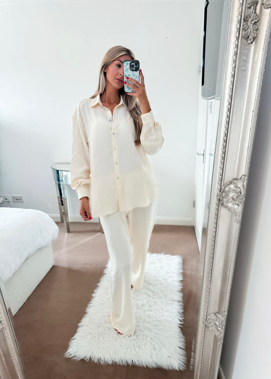 ‘Gigi’ Cream Lightweight Blouse & Trouser Set