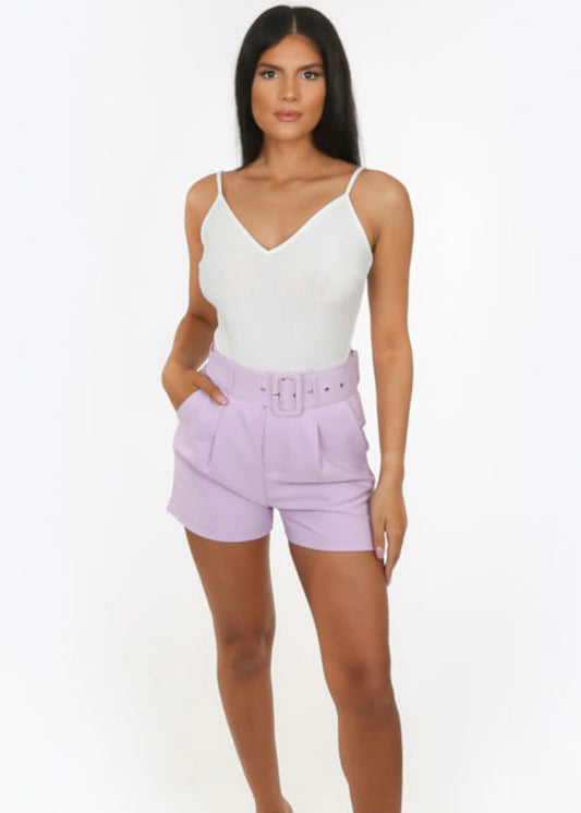 ‘Nadine’ Lilac Belted Shorts