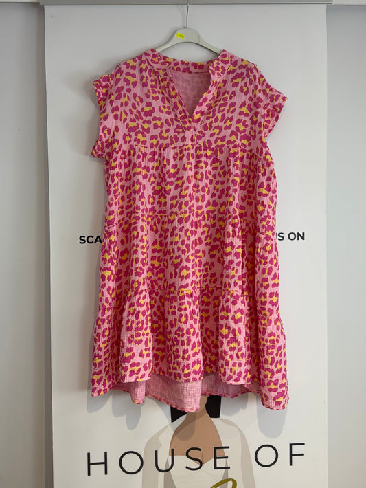 LAST ONE ‘Mika’ Leopard Ruffle Frill Sleeve Smock Dress
